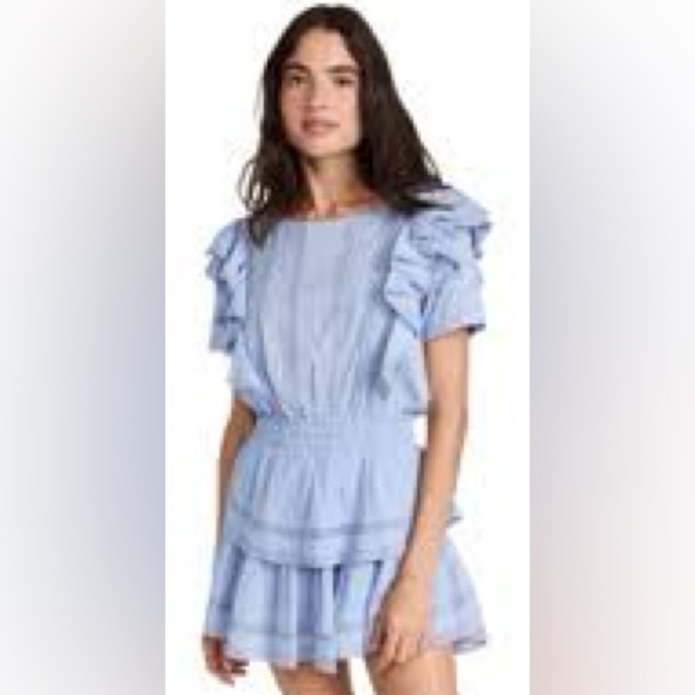 LoveShackFancy Light Blue Ruffled Mini Dress worn once - Picture 2 of 11